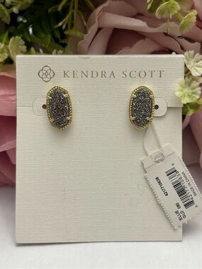 NWT Kendra Scott Ellie Earring in gold platinum drusy